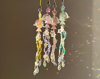Jelly fish keychain, bag charms, sparkling, beaded keychain charms, colorful