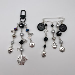 Wybie keychain, safety pin keychain,  beaded keychain, charm keychain, beaded bracelet, charm bracelet, inspired, coraline