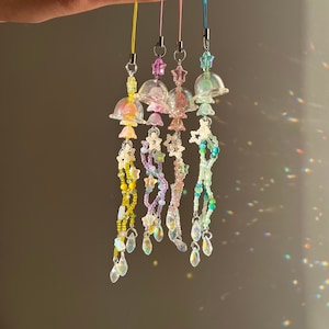 Jelly fish keychain, bag charms, sparkling, beaded keychain charms, colorful
