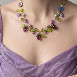 Grapes necklace, fairy core, grunge, cluster necklace, grapes pendant, spring necklace