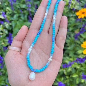 Tsireya Necklace | 4mm Glass Seed Bead Necklace | Fresh Water Pearl Necklace | Multicoloured Necklace
