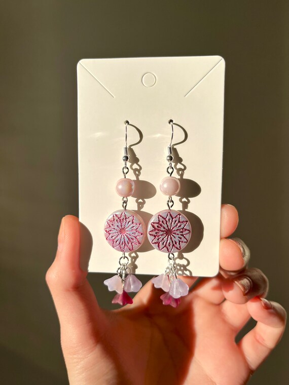 Boucles D'Oreilles Attrape-Rêves - Crochets Argenté, Pendantes Goutte Et Disque, Fait Main UK