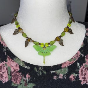 Luna Moth necklace, pendant necklace, cottagecore, fantasy, fairy kei, fairy grunge, fairycore