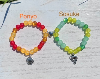 Geïnspireerd op Ponyo en Sosuke-armbanden, bijpassende armbanden, koppelarmbanden of beste vrienden-armbanden, kralenarmbanden en bedel