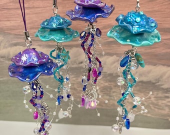 Llavero de medusa, dijes para bolsos, dijes para llavero con cuentas brillantes, medusas galácticas, medusas oceánicas