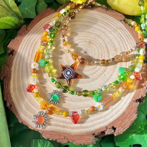 Halskette mit Sonnen- und Sternanhänger, Feenhalskette, Kristallschmuck, Cottagecore, Schmuck, Halskette, Alltagsschmuck