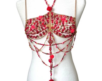 Perlen besetztes Bralette, Körperschmuck, perlenbesetztes Top, Bralette in Rose und Gold