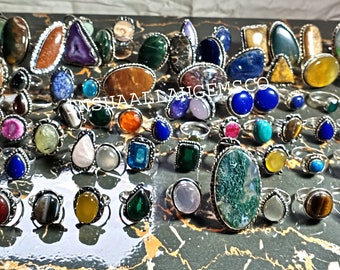 Natural Gemstone Rings, Handmade Rings For Men & Women, Silver Plated Rings, Bulk Rings Lot, 6-10 US Size Rings, Mix Lot Rings, Gift For Mom