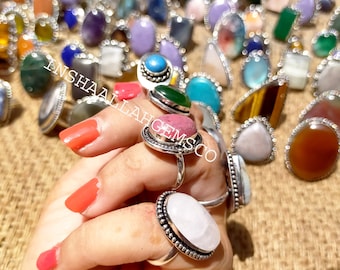 Bulk Rings Lot, Natural Multi Gemstone Rings, Handmade Rings, Vintage Rings, Rings for Women, 5 To 10 U S Size Rings, Boho Rings, Gift Her
