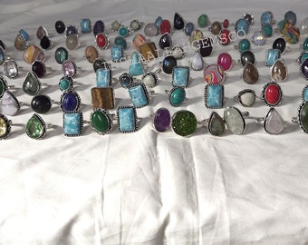 Rings, Onyx-Agate-Crystal All Type Natural Gemstone Mix Rings Bulk Quantity Available, All Size Rings Here, Crystal Rings, Hippie Rings