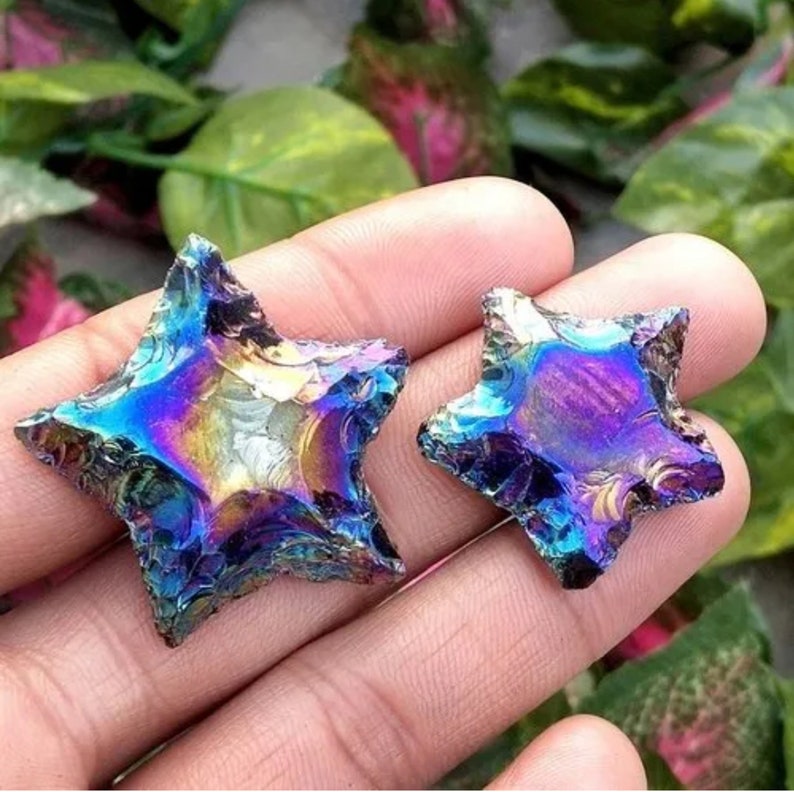 Titanium Obsidian Aura Star, Handmade Titanium Aura Quartz Coated Gemstone, Star Coating Carving Gemstone, Making Jewelry For Gemstone image 4