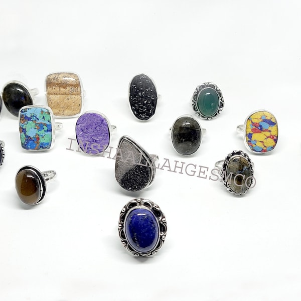 Ringe, Amethyst, Onyx, Achat, alle Typ Multi Edelstein-Mix-Ringe 100 Teile / los, handgemachter Schmuck für Frauen, Kristallringe, Vintage-Ringe