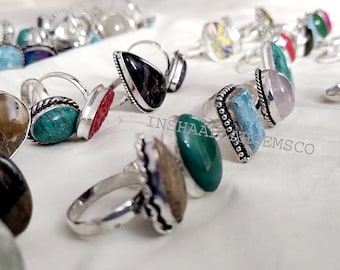 Lote de anillos de piedras preciosas naturales, anillos hechos a mano, anillos de cristal, anillos de mujer, regalo para mamá, anillos de tamaño 6-10, lote de anillos a granel, anillos vintage