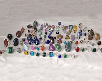 Multi Gemstone Rings 100 Pcs Lot, Bulk Quantity Available, Handmade Jewelry For Women, Crystal Rings, Hippie Rings, 6-10 US Size Rings