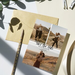 Save the Date Collage Photo Card Template, Engagement Photo Save the Dates, , INSTANT DOWNLOAD, Editable, Template