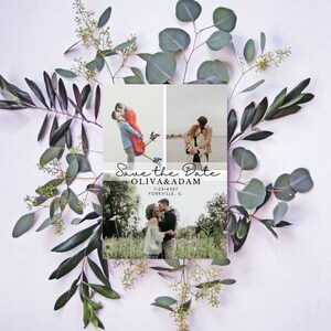 Save the Date Collage Photo Card Template, Engagement Photo Save the Dates, , INSTANT DOWNLOAD, Editable, Template