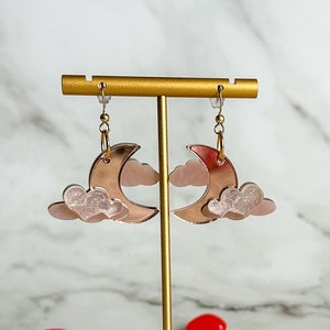 Herz Mond Ohrringe | Himmlische Valentinstag Ohrringe | Rosa Mond Ohrringe
