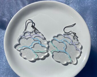 Daydreaming Clouds Earrings | Glittering Clouds Earrings | Translucent Pastel Cloud Earrings | Pastel Vibe Jewelry | Celestial Earrings