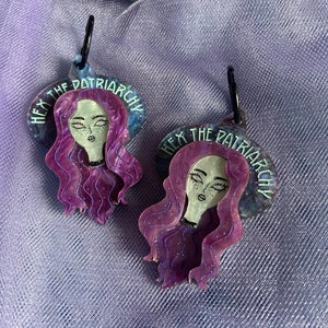 Hex the Patriarchy Earrings | Halloween Witch Earrings | Feminist Fall Earrings | Statement Jewelry | Purple Witch