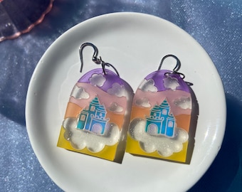 Castle In the Clouds Earrings | Fantasy Sunset Scene Earrings | Statement Celestial Earrings | Iridescent Clouds