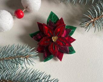 Poinsettia Brooch | Acrylic Statement Brooch | Christmas Brooch | Floral Brooch