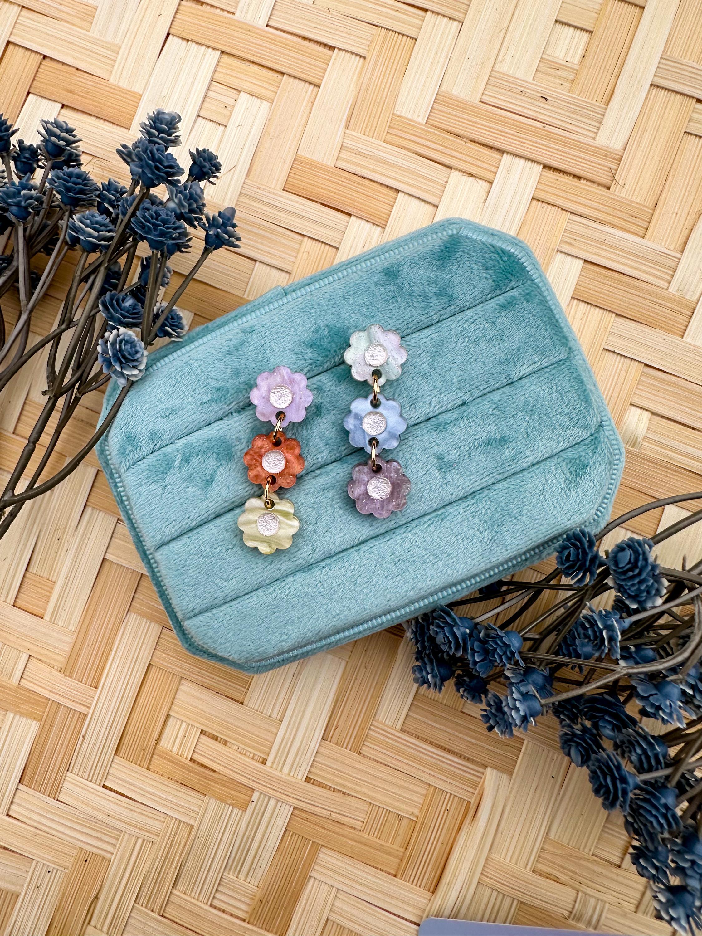 Rainbow Daisy Chain Dangle Earrings | Pastel Floral Statement Earrings