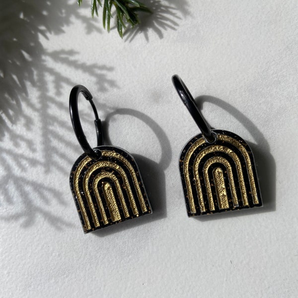 Minimalist Rainbow Arch Earrings in Black and Gold | Minimalist Arch Earrings | Lucky Arches Dangle Earrings | St Patricks Day Jewelry