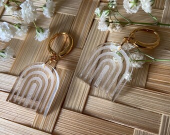 Minimalist Rainbow Arch Earrings | Minimalist Arch Earrings | Lucky Arches Dangle Earrings | St Patricks Day Jewelry translucent earrings