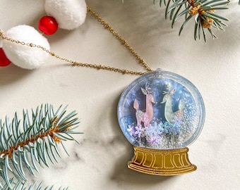 Snow Globe Necklace | Whimsical Snow Globe | Acrylic Christmas Ornament | Retro Christmas Styoe
