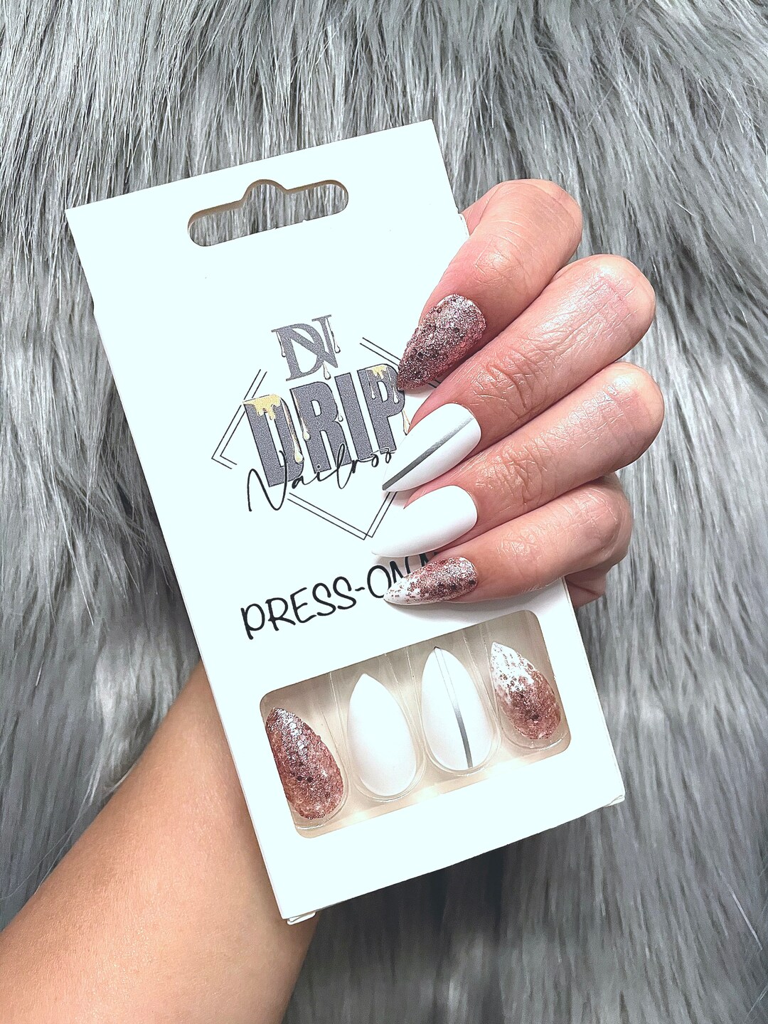 Rose Gold Glitter Presson Manicures Etsy