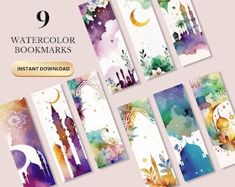 Marque-pages islamiques à l'aquarelle | Cadeau du Ramadan et de l'Aïd (téléchargement PDF)