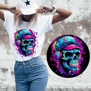 Graffiti Skull Graphic T-shirt Design, Colorful PNG, Sublimation Designs, Urban Streetwear, DTG Clipart, Graffiti Art, Vector, Funky, Skater