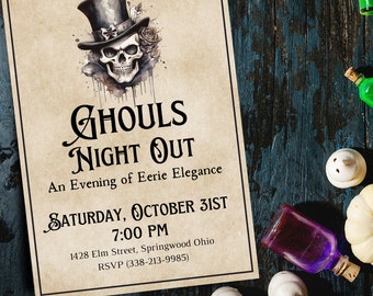 Vintage Halloween Costume Party Invitation, Spooky Skeleton (Digital Download)