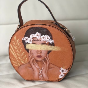 Custom Hand PaintedThe Woman Answering thebags Women's Genuine Leather Handbags Crossbody for Women
