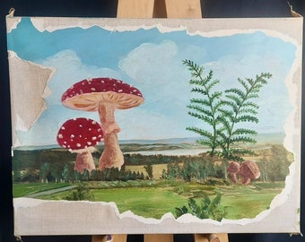 Recycled painting with mushrooms