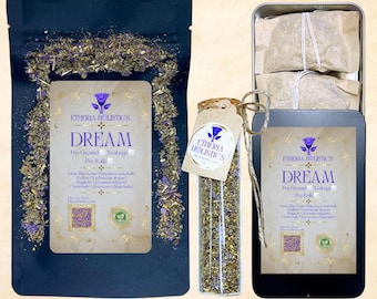 Mélange DREAM | Lotus bleu, molène, armoise et camomille. Thé de méditation Rêve lucide. Emballage vintage de luxe respectueux de l'environnement