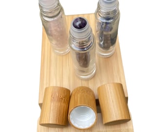 Crystal Roller Bottle with Rose Quartz, Amethyst, Lapis Lazuli Chips | 10ml Refillable Perfume Oil