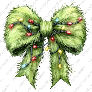 Green Christmas Bow-Printed Heat Transfer Vinyl-(HTV)