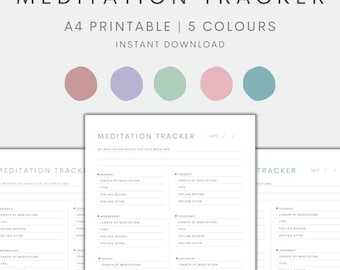 Meditation Tracker Printable, Weekly Tracker, Meditation Journal, Weekly Meditation Log, Planner Printable, Weekly Planner, Weekly Log