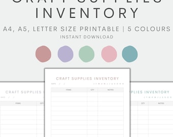 Craft Supplies Inventory Printable, Inventory Chart Printable, Household Inventory, Home Management, Instant Download PDF