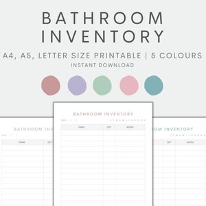 Bathroom Inventory Printable, Household Inventory Chart Printable, Home Management, Instant Download PDF