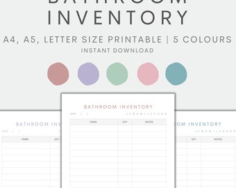 Bathroom Inventory Printable, Household Inventory Chart Printable, Home Management, Instant Download PDF