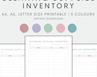 Inventario de suministros de limpieza imprimible, cuadro de inventario de limpieza, plantilla de inventario, inventario del hogar, descarga instantánea en PDF