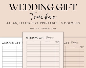 Huwelijkscadeau Tracker afdrukbaar, Wedding Tracker, Wedding Planner, ontvangen geschenken, huidige Tracker, Instant Download PDF