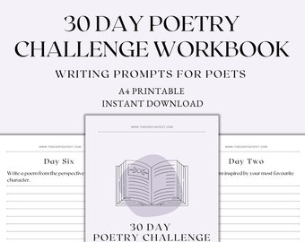 30 Day Poetry Challenge Workbook Printable, Poetry Prompts, Writing Prompts, 30 Day Writing Challenge, Instant Download PDF