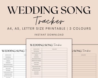 Wedding Song Tracker Printable, Wedding Playlist, Wedding Planner, Wedding Tracker, Wedding Ceremony, Playlist Tracker, Instant Download PDF