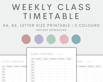 Weekly Class Timetable Printable, Class Schedule, Student Planner Printable, College Planner, University Planner, Instant Download PDF