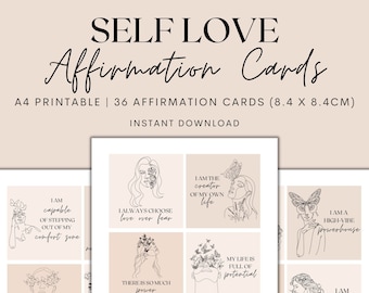 Self Love Affirmation Cards, Printable Affirmation Card Deck, Manifestation Affirmation Cards, Vision Board Printable, Instant Download PDF