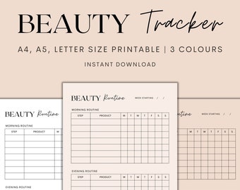Beauty Routine Tracker druckbar, Beauty Tracker, Beauty Journal, Self-Care Planner druckbar, Make-up Routine, Sofort Download PDF