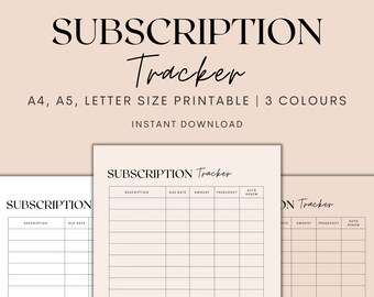 Subscription Tracker Printable, Membership Tracker, Monthly Subscription Tracker, Planner Insert, Instant Download PDF